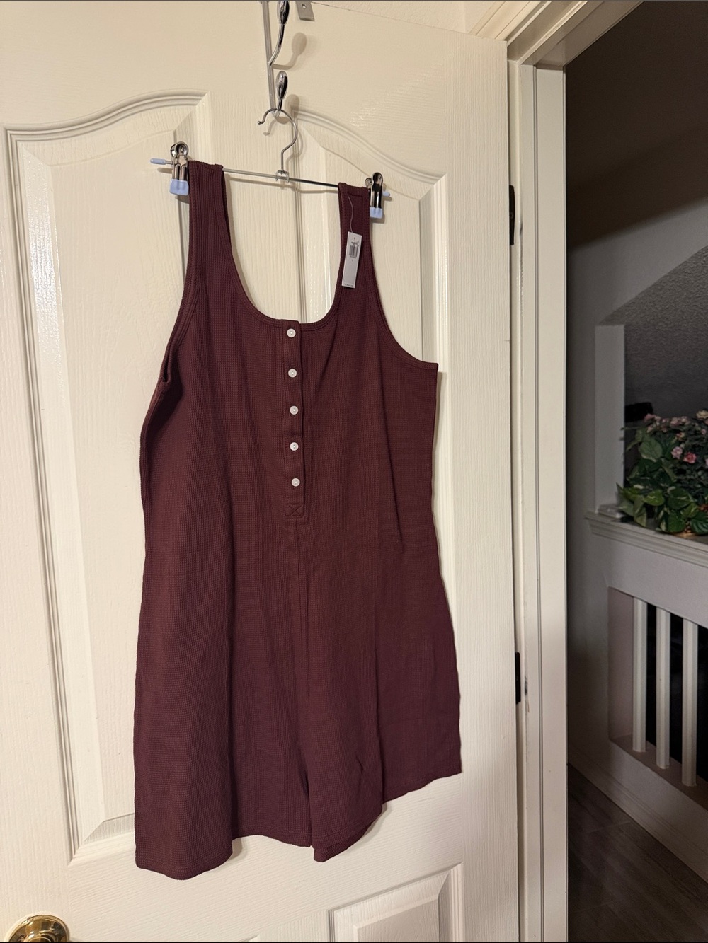 Old Navy Sleeveless Button-Front Tank Romper in Deep Wine